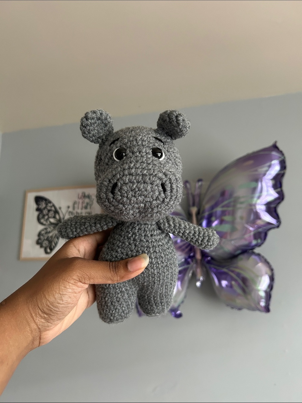 Handmade Crocheted Hippo Plush - Gray - Picture 2 of 2